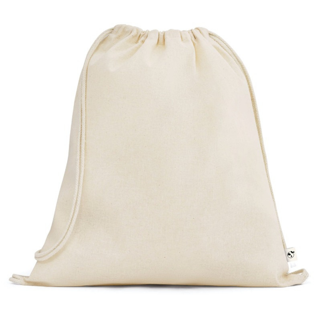 Mochila saco de algodão cru lisa com cordão. Embalagem ecológica (ecobag) para personalização de kits e brindes.