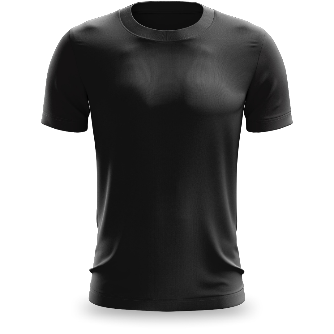 Camiseta preta lisa de algodão modelo básico frente. Mockup pronto para personalização de estampas em Silk Screen ou DTF.